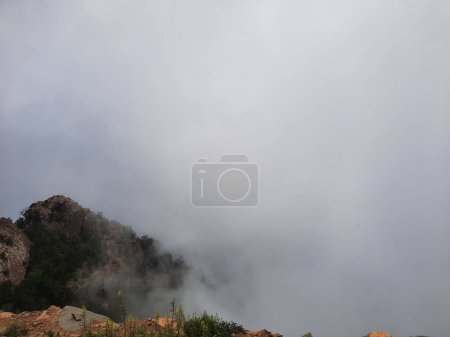 Breathtaking natural beauty of Abha in Saudi Arabia in the summer season. High mountains, greenery, low clouds and fog are the beauty of Abha.