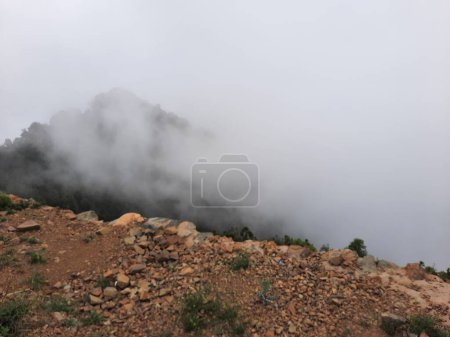 Breathtaking natural beauty of Abha in Saudi Arabia in the summer season. High mountains, greenery, low clouds and fog are the beauty of Abha.