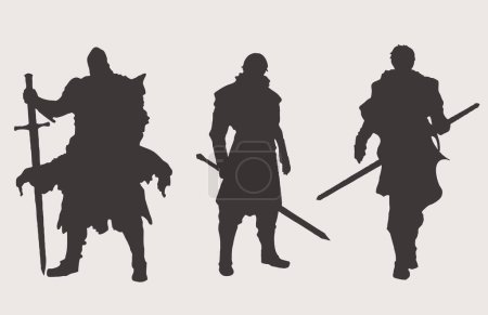 Ilustración de 3 figuras de caballeros viejos en armadura - Imagen libre de derechos