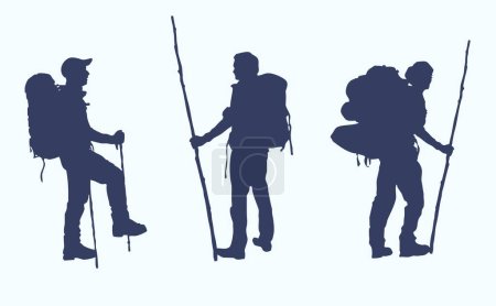 Illustration for Set of 3 Adventure Travelers Silhouettes - Royalty Free Image