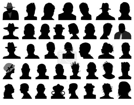Téléchargez les illustrations : Grand ensemble de silhouettes de visages humains - en licence libre de droit