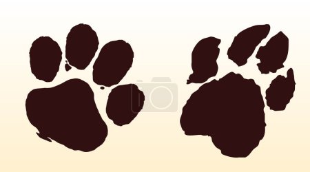 Illustration for Two silhouettes of a dog and a wolf paw print - Royalty Free Image