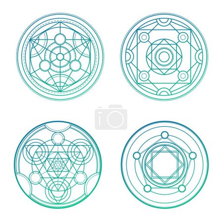 Illustration for Set of 4 green alchemy circles - Royalty Free Image
