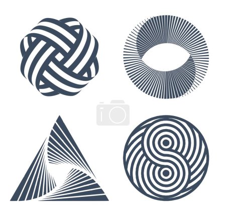 Set of abstract geometric striped shapes