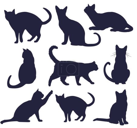 Ein Satz von neun Silhouetten von Katzen