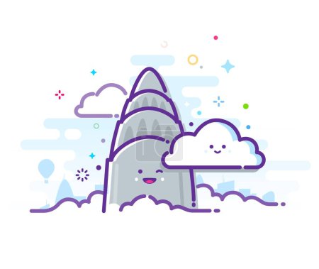 Illustration for Cute illustration of a skyscraper and clouds - Royalty Free Image