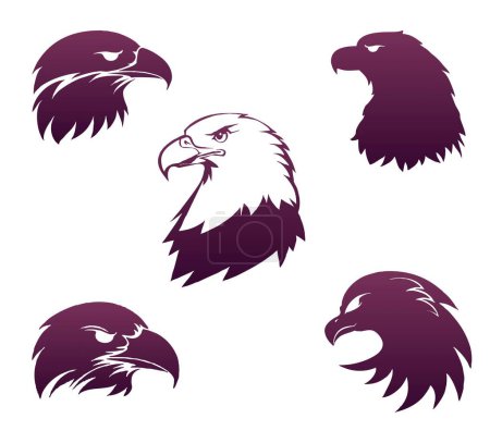 Illustration for A set of eagle head silhouettes. Head of a bald eagle - Royalty Free Image