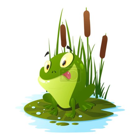 Vector illustration of a cute frog near the reeds