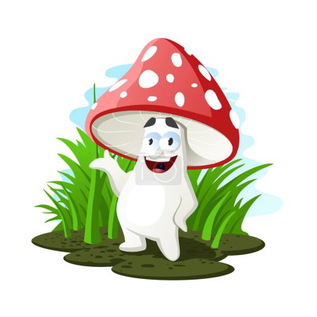 Illustration for Illustration of a friendly toadstool in the grass - Royalty Free Image