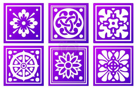 Illustration for A set of square tiles with various ornaments inside - Royalty Free Image