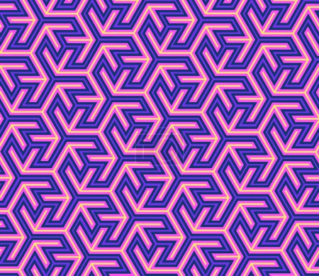 Bright pink vector pattern on a blue background. Abstract geometric seamless pattern