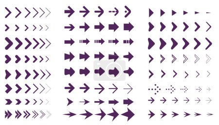 Illustration for A large set of arrows of various shapes. Right arrow sign - Royalty Free Image