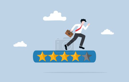Illustration for Aspiration and motivation for self-development, skill enhancement to boost productivity, expectation to be qualified employee, Businessman running on 5-star rating loading panel. - Royalty Free Image
