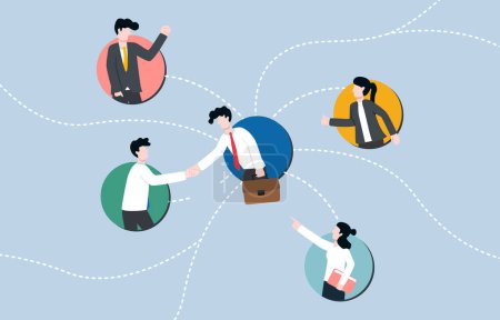 Illustration for Building connection for career growth, business alliance, finding opportunity to meet people related to career field concept, Businessman welcoming newcomer into his networking. - Royalty Free Image