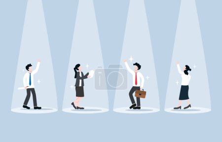 Illustration for Giving equal importance to all employees, equal treatment in office, nondiscrimination policy concept, Spotlights shining on all colleagues. - Royalty Free Image