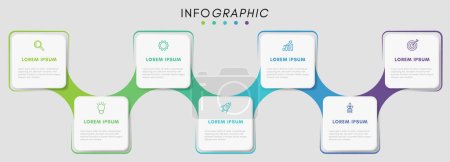 Ilustración de Plantilla de diseño de infografía empresarial con iconos y 7 opciones o pasos. - Imagen libre de derechos