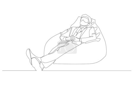 Dibujo continuo de una línea de hombre de negocios durmiendo en la sala de siesta de la oficina por un momento, oficina moderna, concepto de facilitación de la empresa, arte de una sola línea.