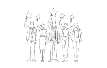 Kontinuierliche einzeilige Zeichnung des Business-Teams, das Sterne sammelt, qualitativ hochwertiges Business-Team, Teamarbeit mit bestem Leistungskonzept, einzeilige Kunst.