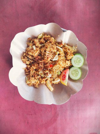 street food menu, Nasi Goreng tongseng (tongseng fried rice) topped with beef breast or also known as jando