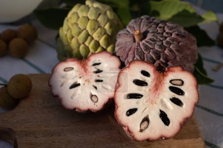 Photo for Cherimoya or custard apple tasty ripe tropical exotic fruits close up - Royalty Free Image