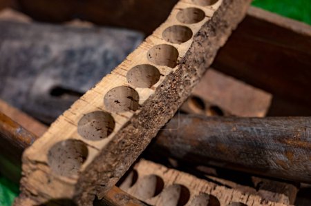 Téléchargez les photos : How to make wine corks from cork oaks bark, old winery in La Rioja region, Spain - en image libre de droit