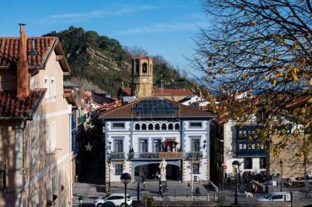 Sunny winter day in small fisherman's village Getaria near San Sebastian city, Basque Country with famous fresh ocean fish restaurants, Spain