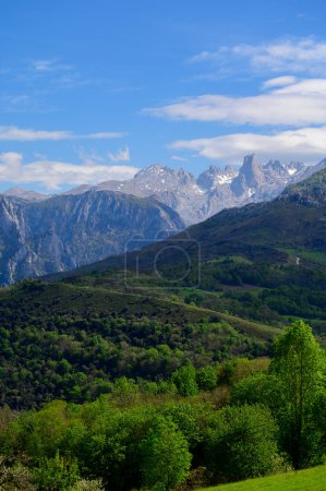 Photo for View on Naranjo de Bulnes or Picu Urriellu,  limestone peak dating from Paleozoic Era, located in Macizo Central region of Picos de Europa, mountain range in Asturias, North Spain - Royalty Free Image