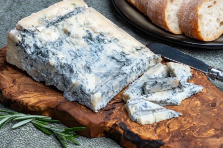 Foto de Colección de quesos, pedazo de queso azul italiano gorgonzola picante con molde azul del norte de Italia de cerca - Imagen libre de derechos