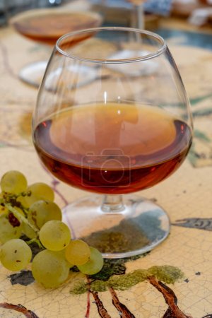 Photo for Tasting glass of Cognac strong alcohol drink in Cognac region, Charente, France - Royalty Free Image