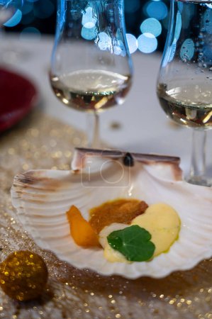 Photo for Degustation appetisers for visitors made by great chefs of haute cuisine French restaurants, winter festival, Avenue de Champagne, Epernay, France - Royalty Free Image