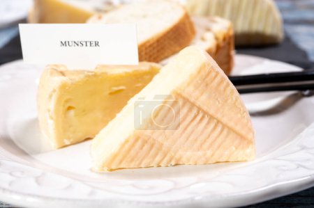 Munster gerome French cheese, strong-smelling soft cheese with subtle taste, made mainly from milk first produced in Vosges mountains, close up