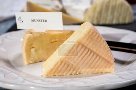 Munster gerome Fromage français, fromage à pâte molle au goût subtil, fabriqué principalement à partir de lait d'abord produit dans les montagnes vosgiennes, gros plan