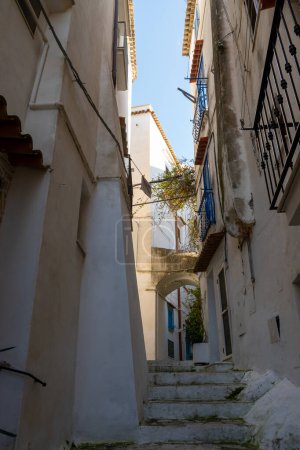 White old houses and narrow streets in medieval small touristic coastal town Sperlonga, Latina, vacation in Italy, winter