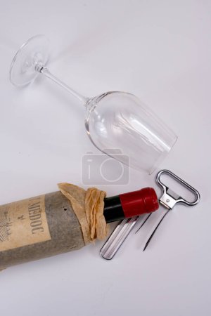 Corkscrew for opening of very old vintage bottles of wine, twin-prong cork puller can extract stopvper without damage, on white background copy space