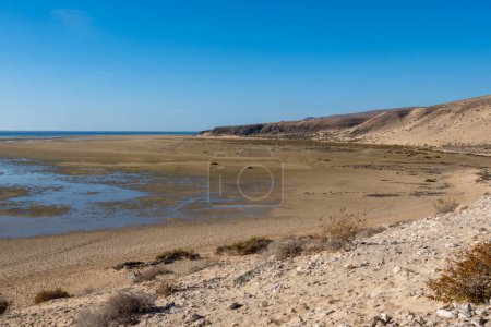 Foto de Dunas de arena y aguas azul turquesa de la playa de Sotavento, Costa Calma, Fuerteventura, Islas Canarias, España en invierno - Imagen libre de derechos