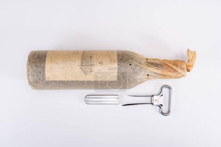 Corkscrew for opening of very old vintage bottles of wine, twin-prong cork puller can extract stopvper without damage, on white background isolated