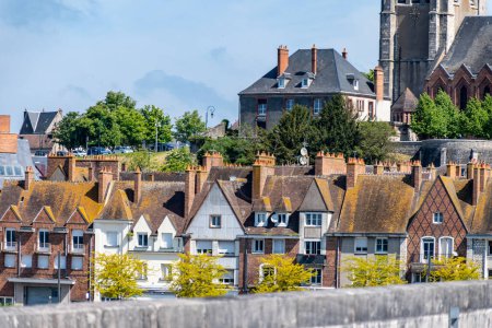 Views of houses and castle in old part of town of Gien is on the Loire river, in Loiret department, France