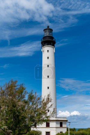 White lighthouse of Biarritz in touristic Biarritz city, Basque Country, Bay of Biscay of Atlantic ocean, France