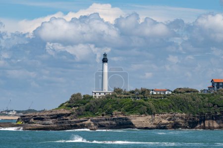 White lighthouse of Biarritz in touristic Biarritz city, Basque Country, Bay of Biscay of Atlantic ocean, France