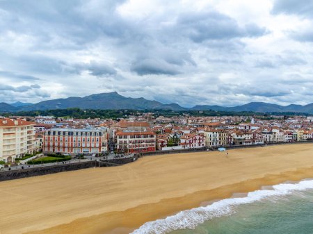 Aerial view on Ciboure and Saint Jean de Luz towns bay, port, sandy beach on Basque coast, beautiful architecture, nature and cuisine, South of France, Basque Country