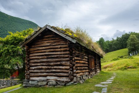 Photo for Old wooden barn with grass roof in Borgund, Norway - Royalty Free Image