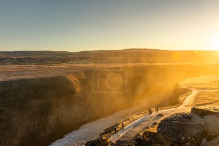 Photo for Wonderful winter view of popular tourist destination - Gullfoss waterfall. Spectacular sunset on Hvita river. Gorgeous sunset scene of Iceland, Europe. Traveling concept background. - Royalty Free Image