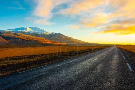 Scenic road in Snaefellsness Penisula at sunset, Iceland