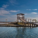 observation platform in the Lagoon of Divjake-Karavasta National Park in Albania. Beautiful landscape. travel concept. High quality photo