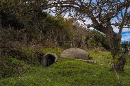 Téléchargez les photos : Ancien bunker militaire sur le Cap de Rodon Albanie. Photo de haute qualité - en image libre de droit