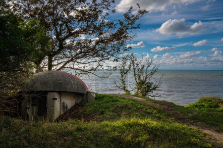Téléchargez les photos : Ancien bunker militaire sur le Cap de Rodon Albanie avec la mer en arrière-plan. Photo de haute qualité - en image libre de droit