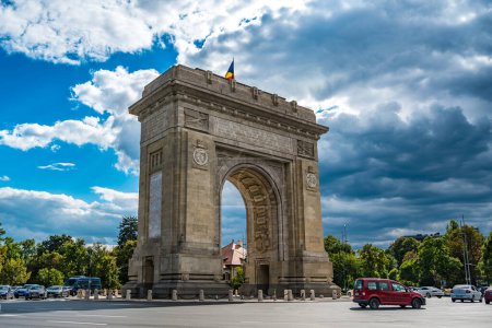 Photo for BUCHAREST, ROMANIA - SEPTEMBER 13 2022: Arcul de Triumf, a triumphal arch, the northern part of Bucharest, on the Kiseleff Road. High quality photo - Royalty Free Image