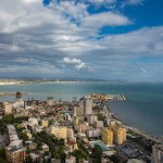 aerial drone view of Durres city and port. High quality photo