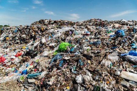 Garbage pile in trash dump or landfill. Environmental pollution.