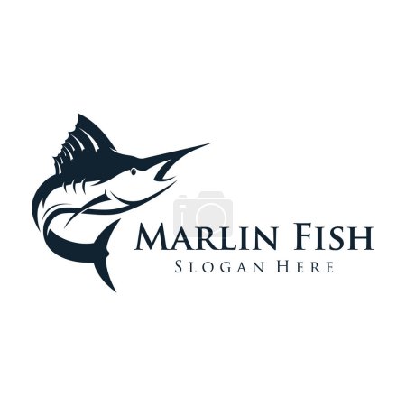Ilustración de Logotipo abstracto de pez espada creativo o pez aguja silhouette.marlin saltando sobre el agua. - Imagen libre de derechos